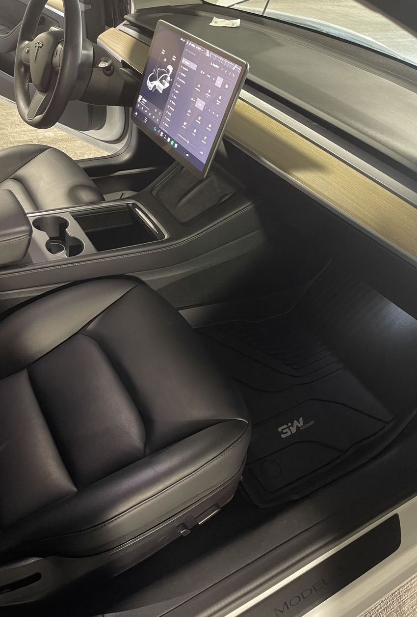 Tesla Model 3 passenger floor after detailing
